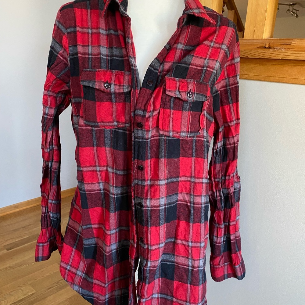 Ashley Stewart Red and Black Checkered Shirt